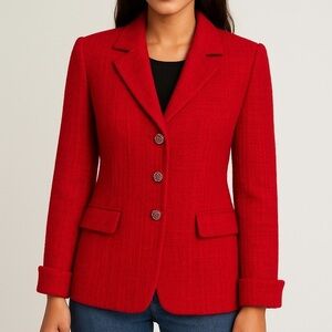 Sag harbor textured tweed holiday red blazer